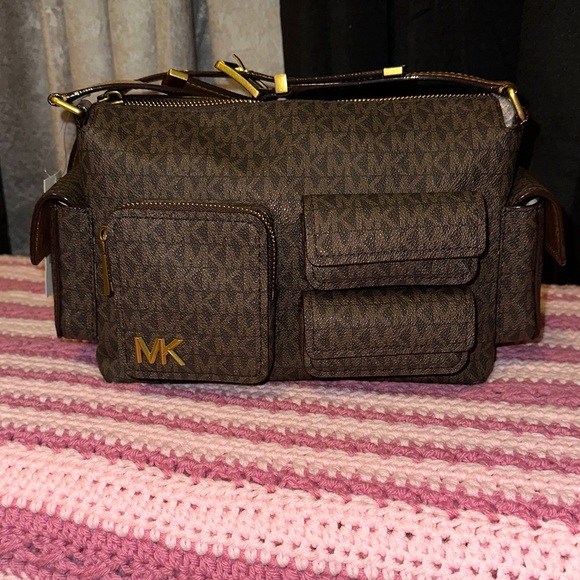 Michael By Michael Kors Brown/Acorn Dakota Medium Signature Logo Shoulder Bag - Picture 1 of 11